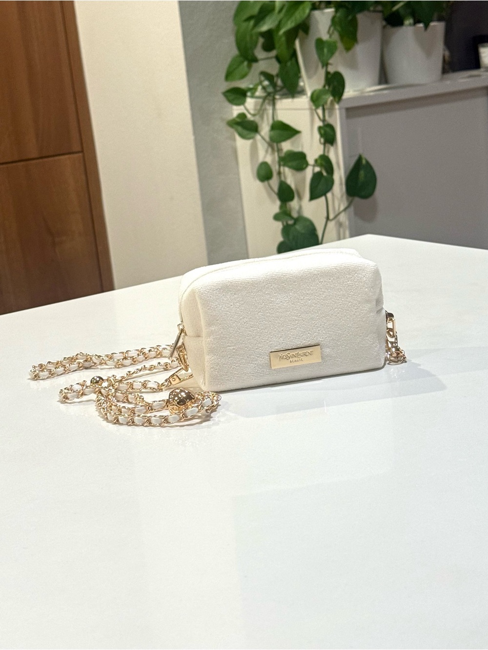 Yves Saint Laurent White Chain-Accent Crossbody Bag